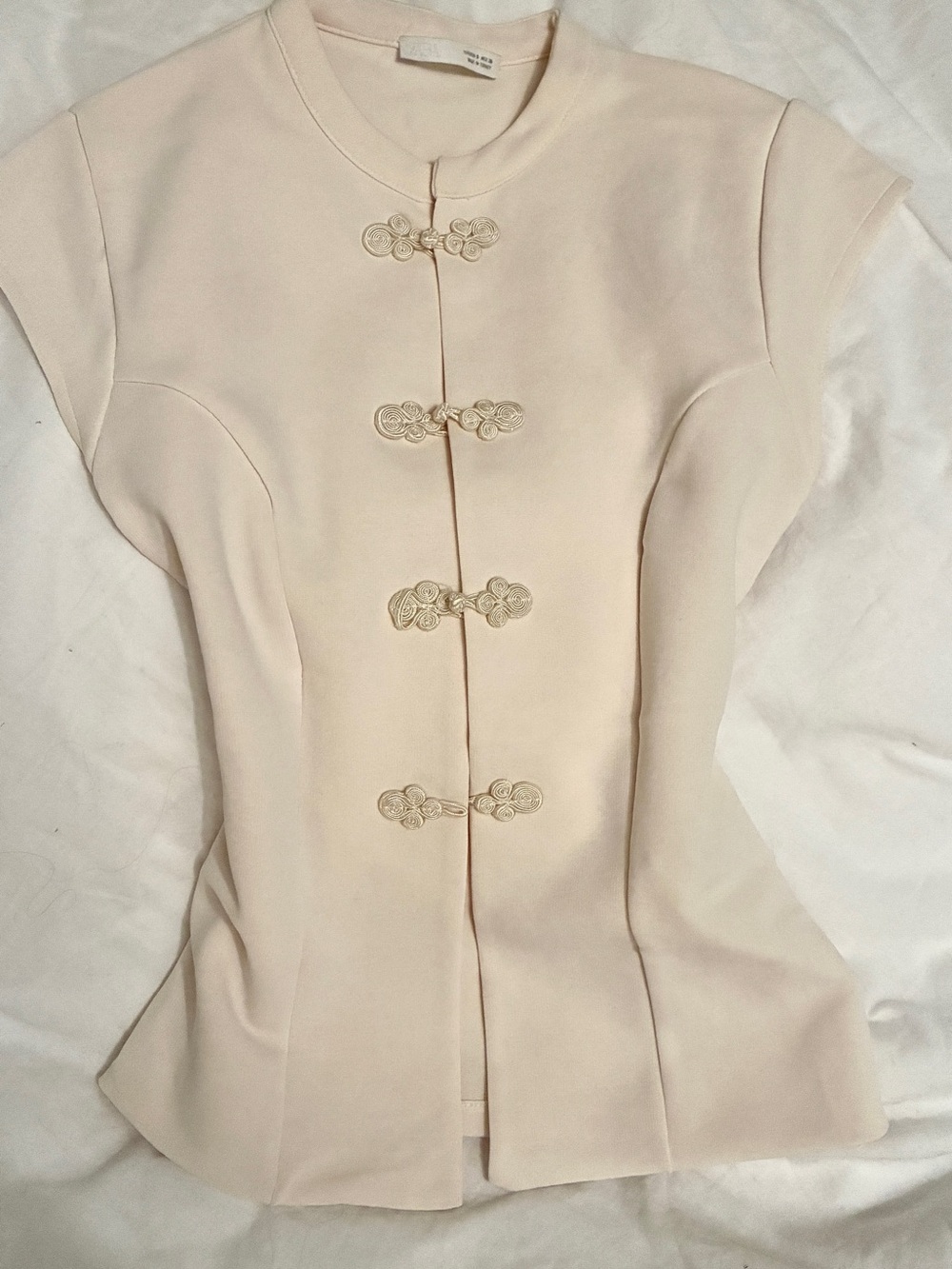 Cream Mandarin Collar Button Front Top